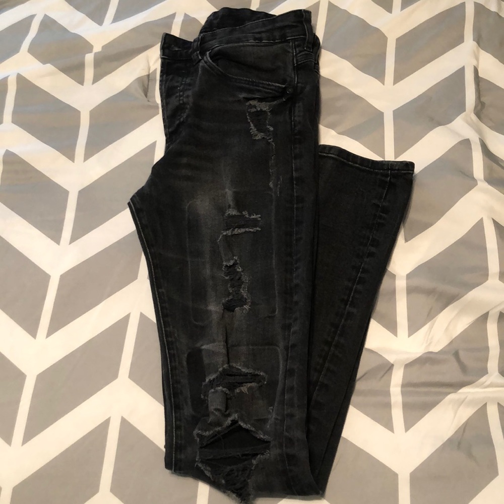 Black High Rise Distressed Skinny Jeans